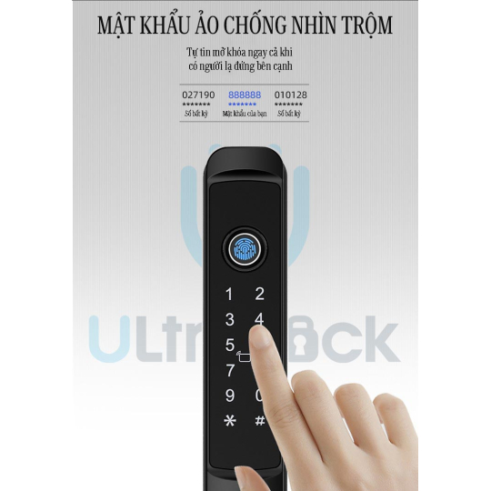 Ultralock AC-1018 Khóa vân tay dành cho cửa nhôm xingfa 5 chức năng, chống nước, có thể lắp đặt ngoài trời