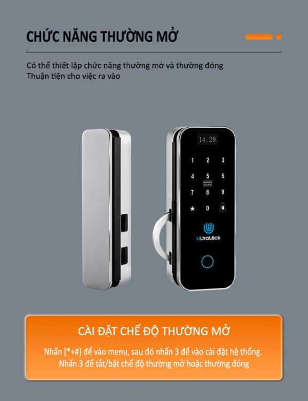 Khóa Vân Tay Dành Cho Cửa Kính Cường Lực Ul F10